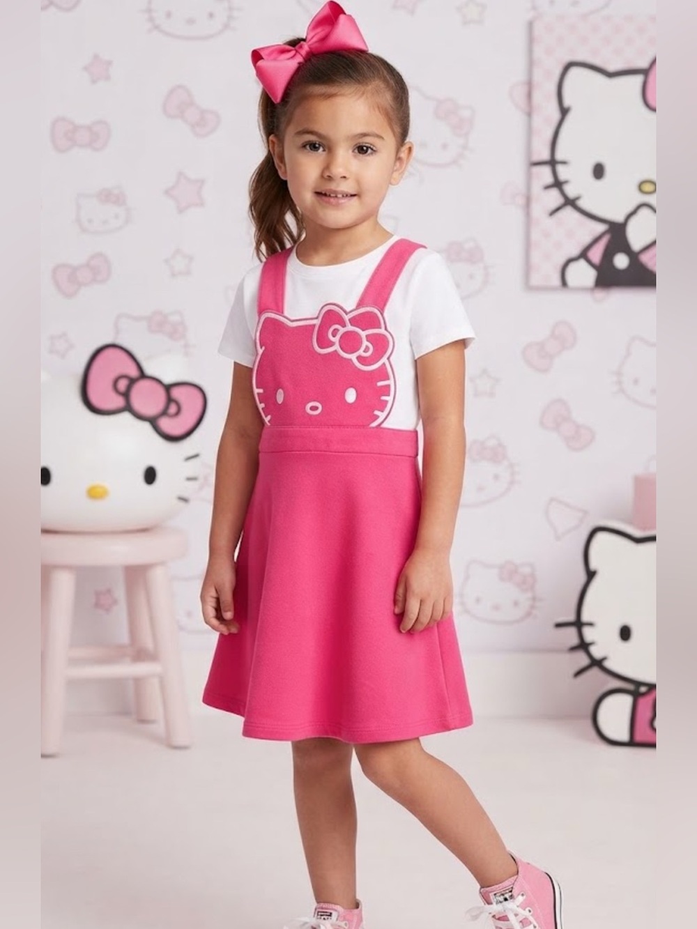 Authentic Sanrio Hello Kitty bright pink overall skirt dress girls sz 6